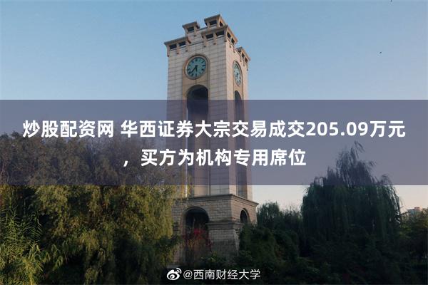 炒股配资网 华西证券大宗交易成交205.09万元，买方为机构专用席位